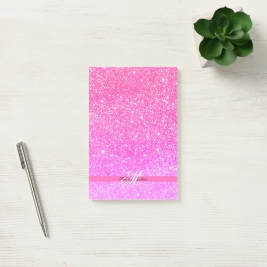 Aangepaste Naam Glamour Girl Hot Pink Glitter Post-it® Notes (Kantoor)