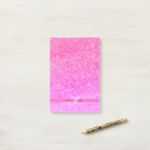 Aangepaste Naam Glamour Girl Hot Pink Glitter Post-it® Notes (Op bureau)