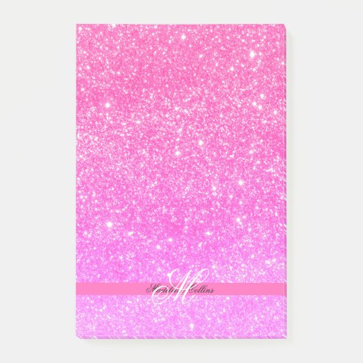 Aangepaste Naam Glamour Girl Hot Pink Glitter Post-it® Notes (Voorkant)