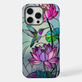 Aangepaste Naam Glas in lood Bloemen Hummingbird iPhone Hoesje (Achterkant)