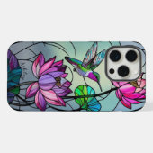 Aangepaste Naam Glas in lood Bloemen Hummingbird iPhone Hoesje (Achterkant horizontaal)