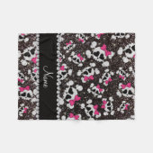 Aangepaste naam glitter black skulls roze bogen fleece deken (Voorkant (Horizontaal))