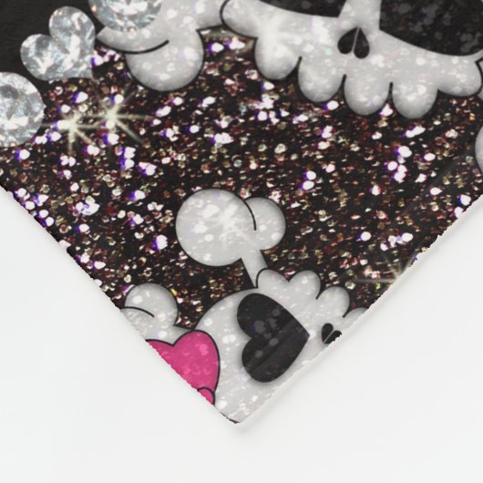 Aangepaste naam glitter black skulls roze bogen fleece deken (Hoek)