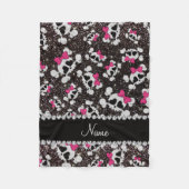 Aangepaste naam glitter black skulls roze bogen fleece deken (Voorkant)