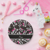 Aangepaste naam glitter black skulls roze bogen papieren bordje (Feest)