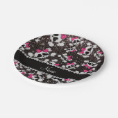 Aangepaste naam glitter black skulls roze bogen papieren bordje (Gekanteld)