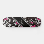 Aangepaste naam glitter black skulls roze bogen persoonlijk skateboard (Horizontaal)