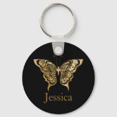 Aangepaste naam Glitter Golden Butterfly Sleutelhanger (Voorkant)