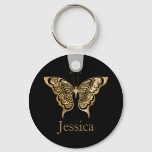 Aangepaste naam Glitter Golden Butterfly  Sleutelhanger
