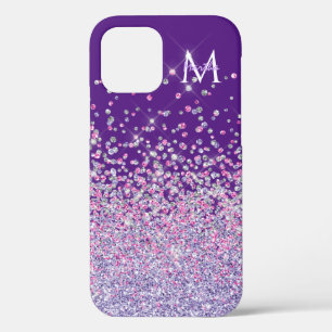 Aangepaste naam glitter roze paarse sparkle chic Case-Mate iPhone case