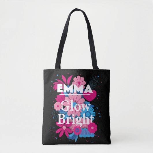 Aangepaste Naam Glow Bright Bloemen Gepersonalisee Tote Bag (Voorkant)
