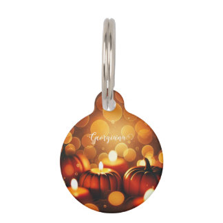 Aangepaste naam Glowing Pumpkins Autumnal Bokeh Ef Huisdierpenning