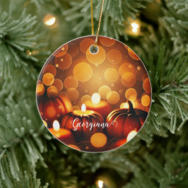 Aangepaste naam Glowing Pumpkins Autumnal Bokeh Ef Keramisch Ornament