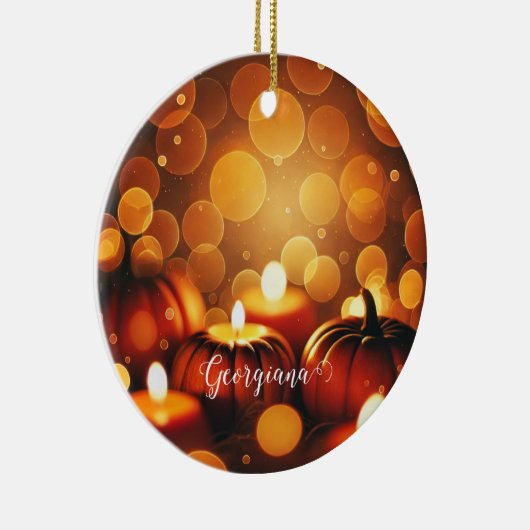 Aangepaste naam Glowing Pumpkins Autumnal Bokeh Ef Keramisch Ornament (Rechts)