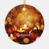 Aangepaste naam Glowing Pumpkins Autumnal Bokeh Ef Keramisch Ornament (Voorkant)
