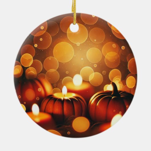 Aangepaste naam Glowing Pumpkins Autumnal Bokeh Ef Keramisch Ornament (Achterkant)