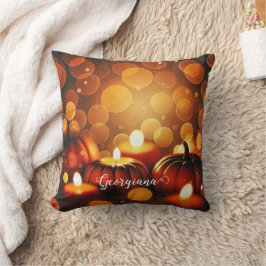 Aangepaste naam Glowing Pumpkins Autumnal Bokeh Ef Kussen