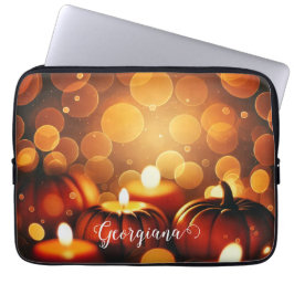 Aangepaste naam Glowing Pumpkins Autumnal Bokeh Ef Laptop Sleeve