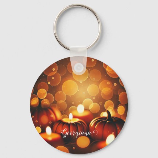 Aangepaste naam Glowing Pumpkins Autumnal Bokeh Ef Sleutelhanger (Voorkant)