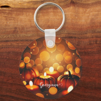 Aangepaste naam Glowing Pumpkins Autumnal Bokeh Ef Sleutelhanger