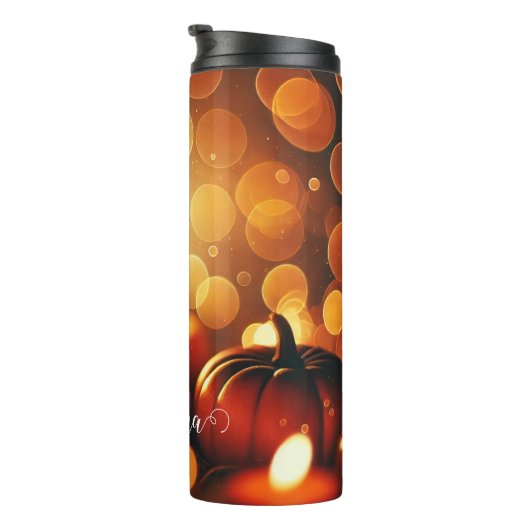 Aangepaste naam Glowing Pumpkins Autumnal Bokeh Ef Thermosbeker (Geroteerd rechts)