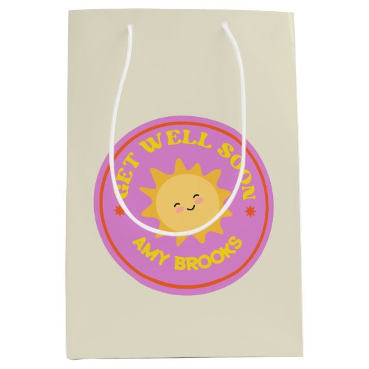 Aangepaste naam goed snel tekst zon op paarse medium cadeauzakje (Voorkant)