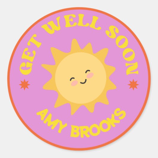 Aangepaste naam goed snel tekst zon op paarse ronde sticker (Voorkant)