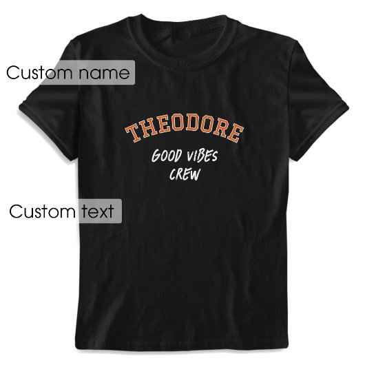 Aangepaste Naam Goede Vibes Crew Sinaasappel Zwart T-shirt