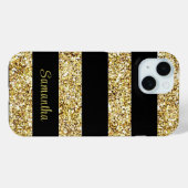 Aangepaste naam Gold Glitter Black Stripes Case-Mate iPhone Case (Achterkant (horizontaal))