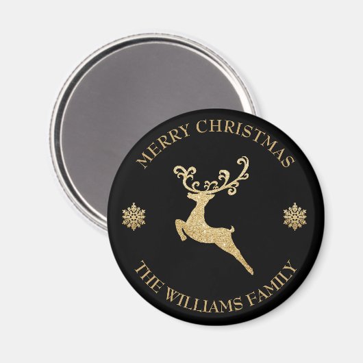 Aangepaste naam Gold Glitter Rendier Vrolijk Kerst Magneet (Voorkant / Achterkant)