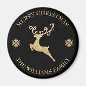 Aangepaste naam Gold Glitter Rendier Vrolijk Kerst Magneet (Voorkant)