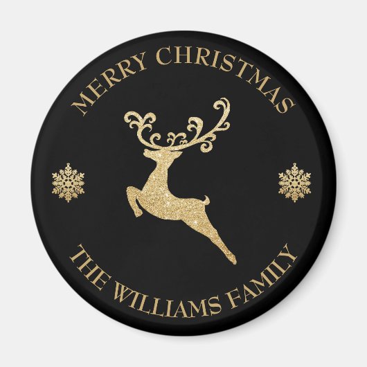 Aangepaste naam Gold Glitter Rendier Vrolijk Kerst Magneet (Voorkant)