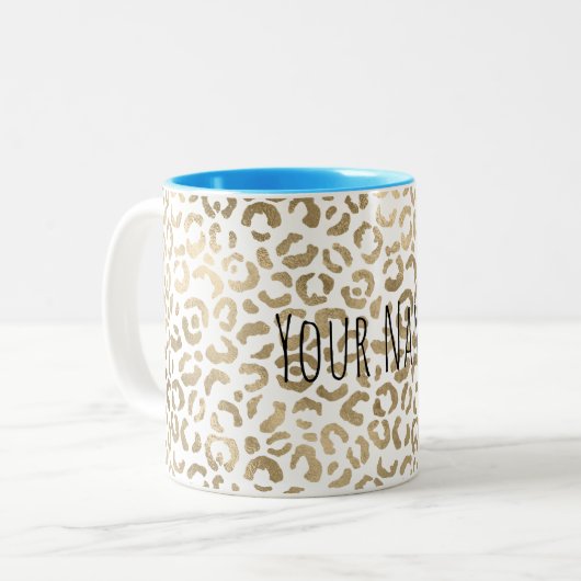 Aangepaste naam Gold Leopard Print Tweekleurige Koffiemok (Voorkant links)