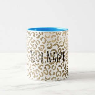 Aangepaste naam Gold Leopard Print Tweekleurige Koffiemok