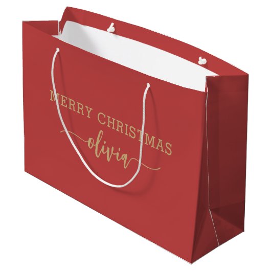 Aangepaste naam Gold Red Large Gift Bag Groot Cadeauzakje (Achterkant Gekanteld)
