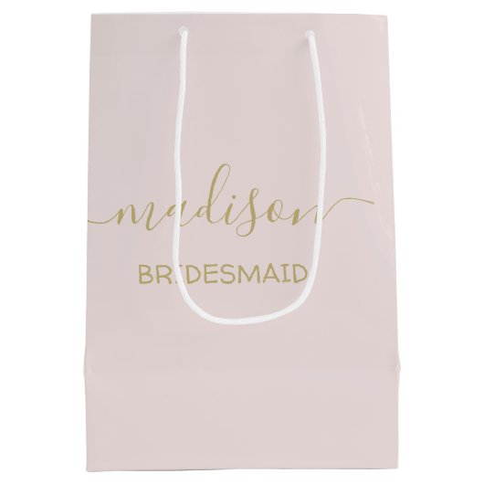 Aangepaste naam Gold Script Calligraphy Blush Pink Medium Cadeauzakje (Achterkant)