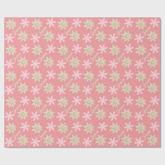 Aangepaste naam Gold Snowflake Pink Gift Cadeaupapier (Vlak)
