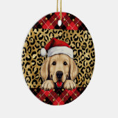 Aangepaste naam Golden Retriever hond Santa hoed B Keramisch Ornament (Rechts)