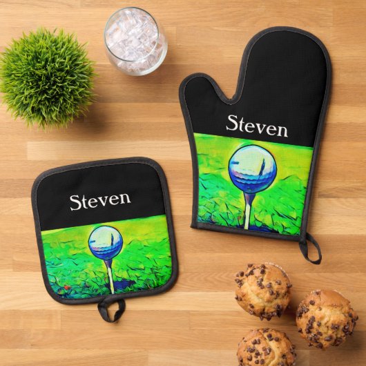 Aangepaste naam Golf Marker Golf Ball Ovenwant & Pannenlap Set (Top down)