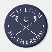 Aangepaste naam Golfclubs Marine Blauw en Wit Magneet (Voorkant)