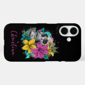 Aangepaste naam gotische kleurrijke bloemenskelet Case-Mate iPhone case (Achterkant (horizontaal))