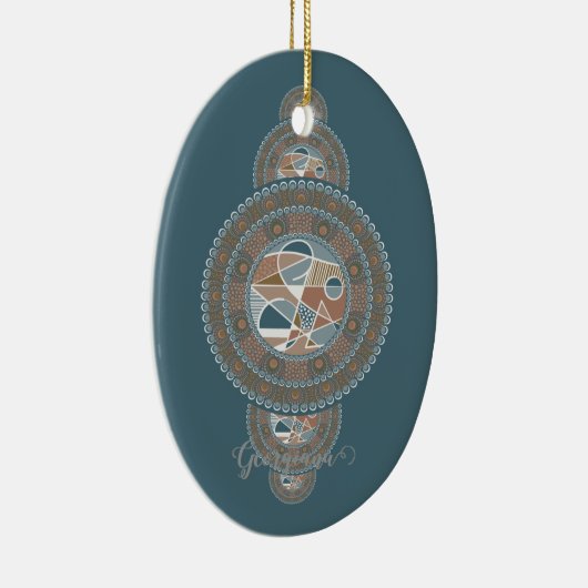 Aangepaste Naam Goud Blauwgroen Abstract Siermanda Keramisch Ornament (Rechts)