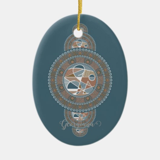 Aangepaste Naam Goud Blauwgroen Abstract Siermanda Keramisch Ornament (Voorkant)