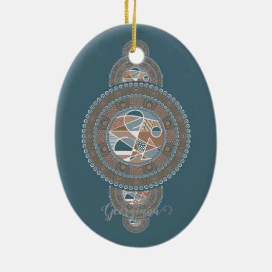 Aangepaste Naam Goud Blauwgroen Abstract Siermanda Keramisch Ornament (Achterkant)