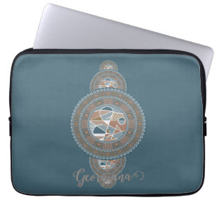 Aangepaste Naam Goud Blauwgroen Abstract Siermanda Laptop Sleeve