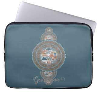 Aangepaste Naam Goud Blauwgroen Abstract Siermanda Laptop Sleeve