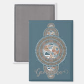 Aangepaste Naam Goud Blauwgroen Abstract Siermanda Magneet (Voorkant / Achterkant)