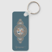 Aangepaste Naam Goud Blauwgroen Abstract Siermanda Sleutelhanger (Achterkant)