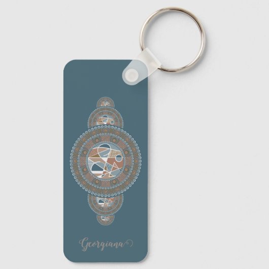 Aangepaste Naam Goud Blauwgroen Abstract Siermanda Sleutelhanger (Achterkant)