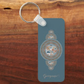 Aangepaste Naam Goud Blauwgroen Abstract Siermanda Sleutelhanger (Voorkant)